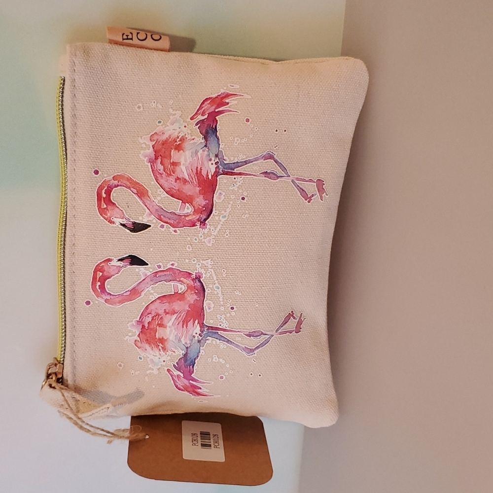 Flamingo make up travel pouch big enough for phone keys cards cash  beach cruise